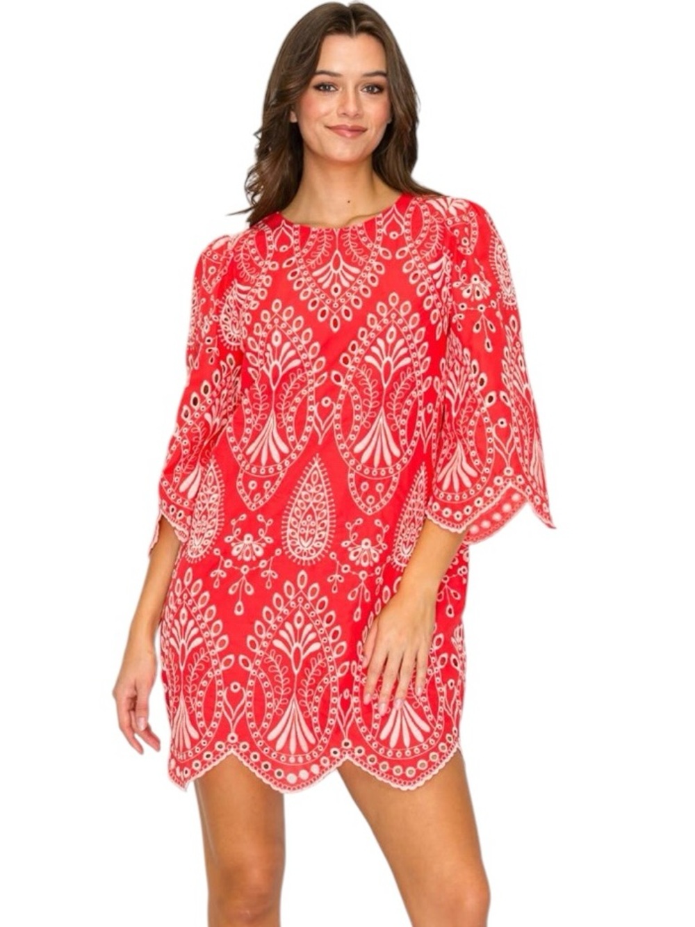 New Love Wednesday Coral Embroidered Mini Dress Small $78
